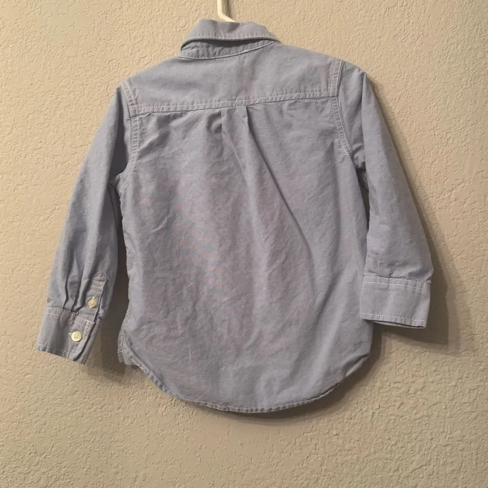 Baby Gap Light Blue Button Down Collared Shirt with Teddy Bear Logo